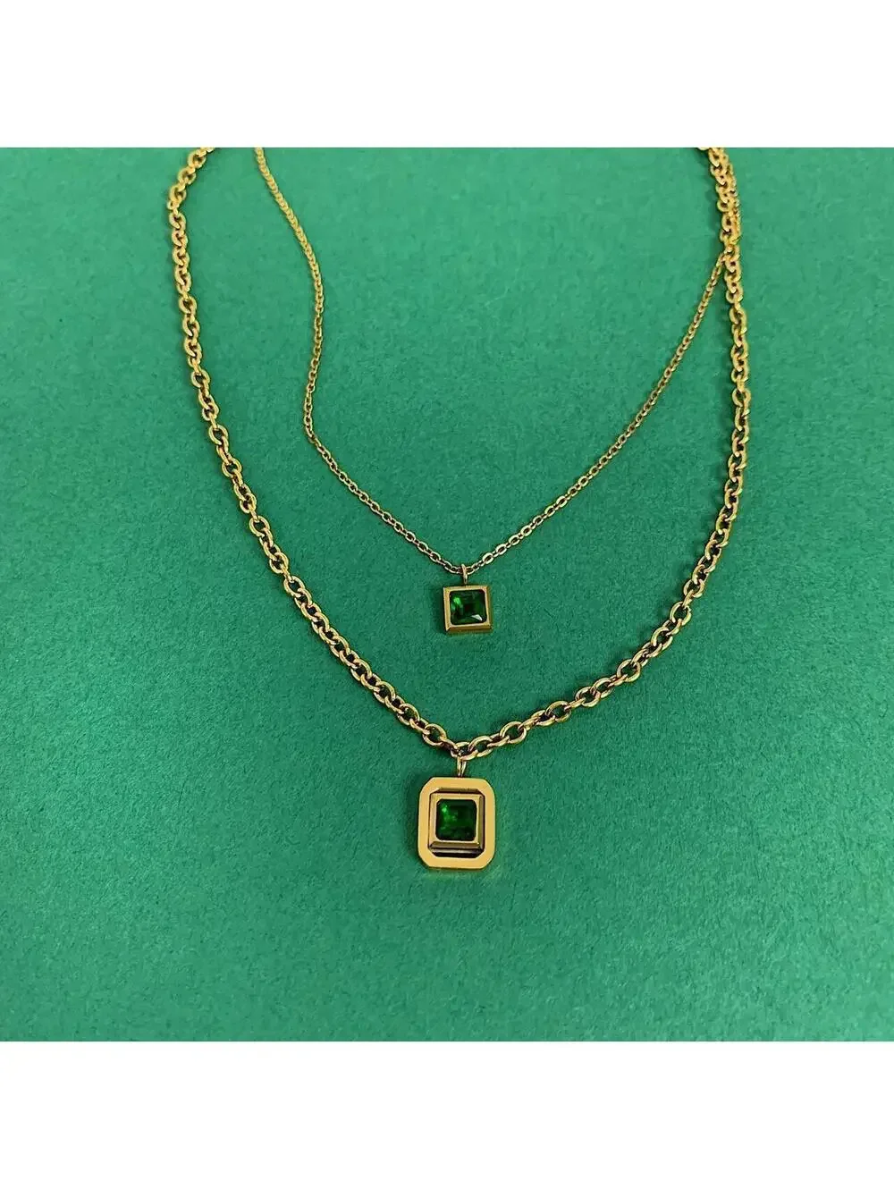 Vintage Gold Stainless Steel Pendant Opal Necklace 18 Inch Unisex